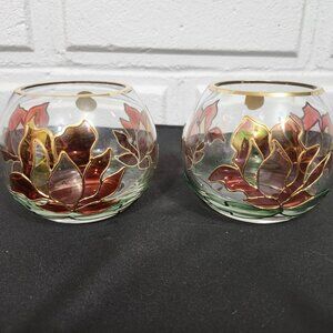 Vintage Pair of Romania Hand Crafted, Hand Painted Glass Bowls